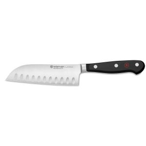 WÜSTHOF Classic, Longueur de la lame: 14cm, noir, Couteau de Chef Santoku, avec Fusil, 60-1040131314