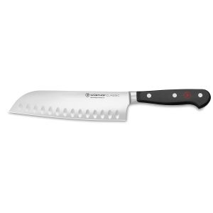 WÜSTHOF Classic, Longueur de la lame: 17cm, noir, Couteau de Chef Santoku, avec Fusil, 60-1040131317